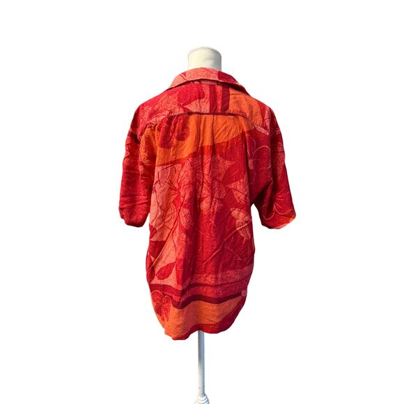 Jams World spice flower Hawaiian button up Shirt Rayon men red orange sz m - Picture 3 of 12